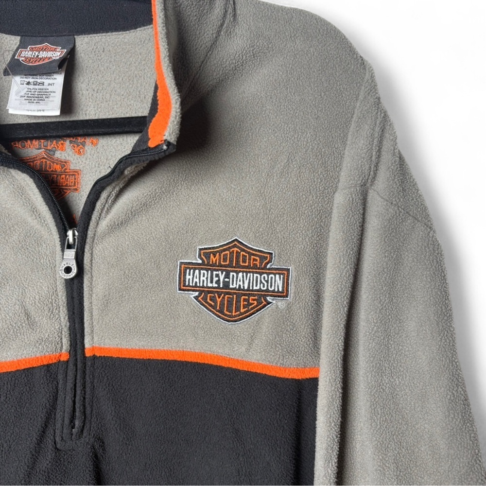 Harley-Davidson 3XL Quarter Zip Fleece Jacket Grey/Black/Orange Baltimore MD - Picture 2 of 7